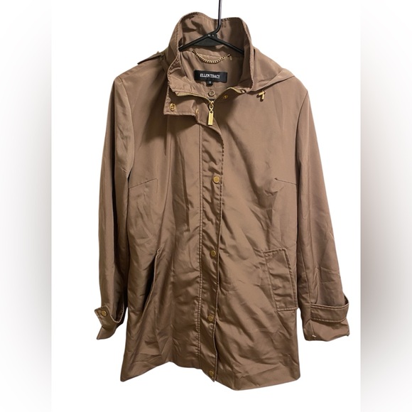 Ellen Tracy Brown Hooded Zippered Snap Front Coat Jacket Sz Small - Picture 3 of 8